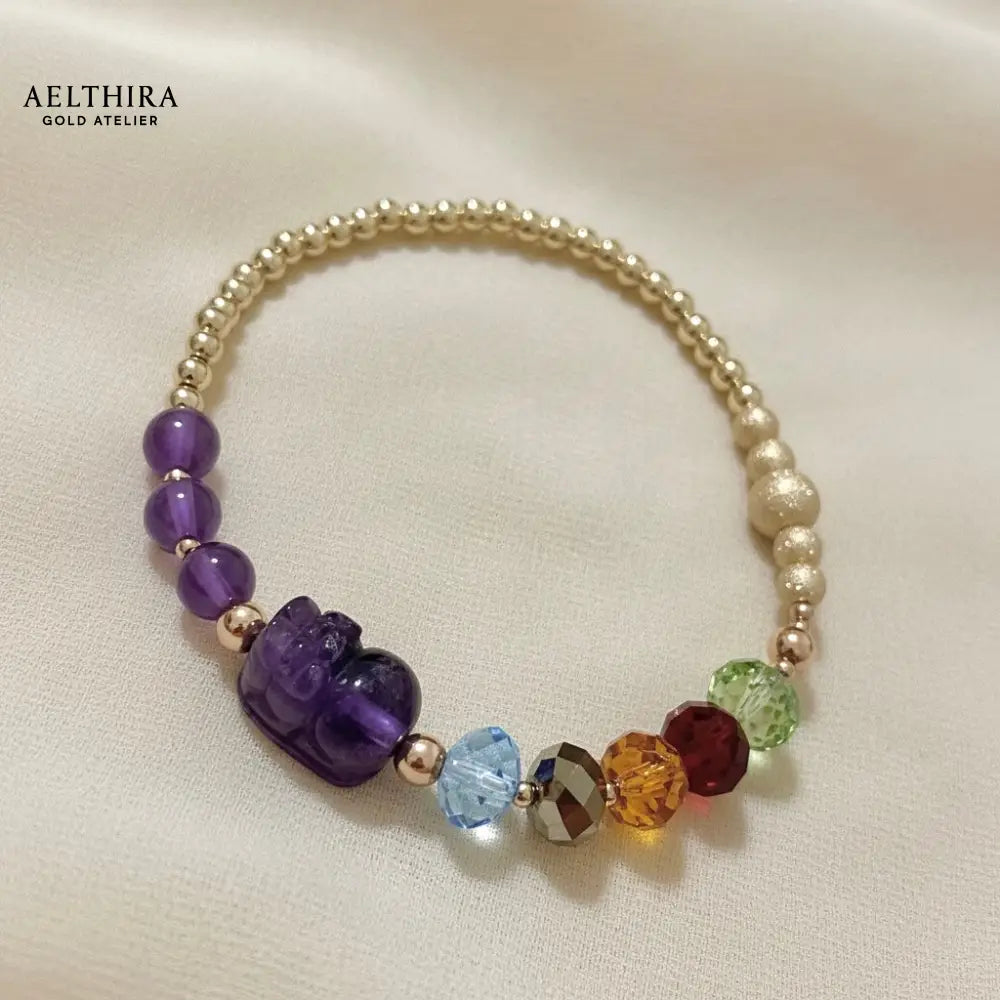 5 Elements Swarovski Amethyst Pixiu in 14K Gold Filled Bracelet Bracelet