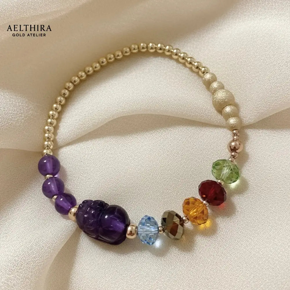 5 Elements Swarovski Amethyst Pixiu in 14K Gold Filled Bracelet Bracelet