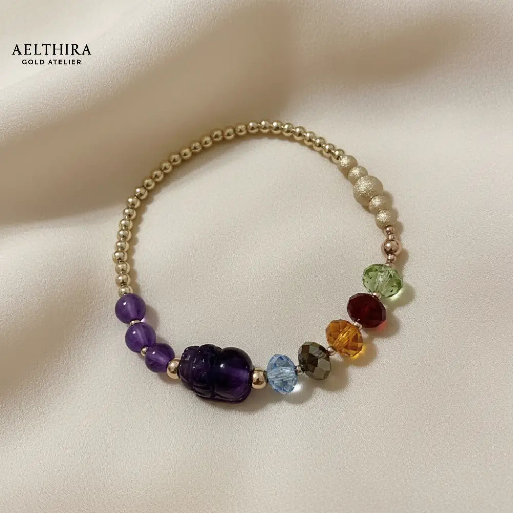 5 Elements Swarovski Amethyst Pixiu in 14K Gold Filled Bracelet Bracelet