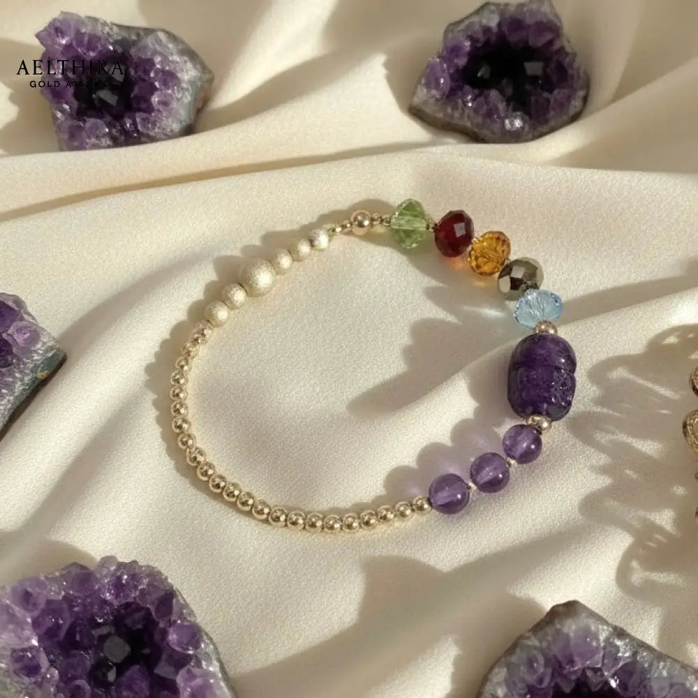 5 Elements Swarovski Amethyst Pixiu in 14K Gold Filled Bracelet Bracelet