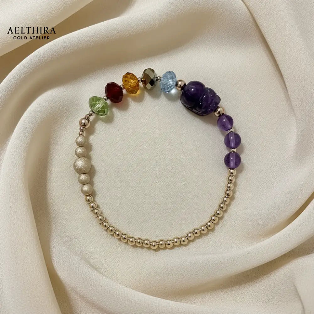 5 Elements Swarovski Amethyst Pixiu in 14K Gold Filled Bracelet Bracelet