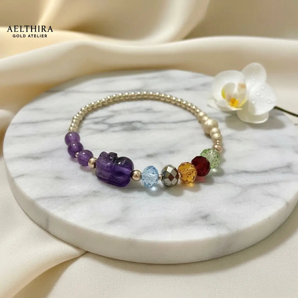 5 Elements Swarovski Amethyst Pixiu in 14K Gold Filled Bracelet Bracelet