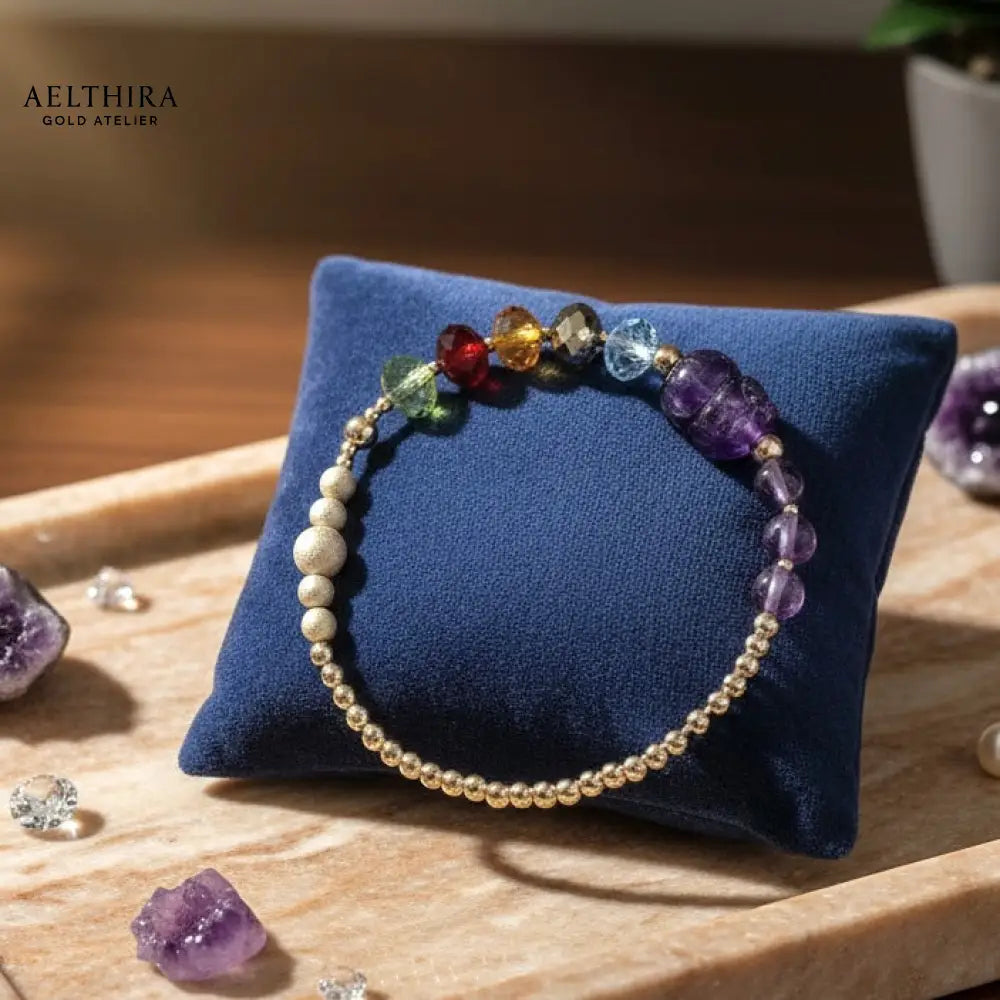 5 Elements Swarovski Amethyst Pixiu in 14K Gold Filled Bracelet Bracelet
