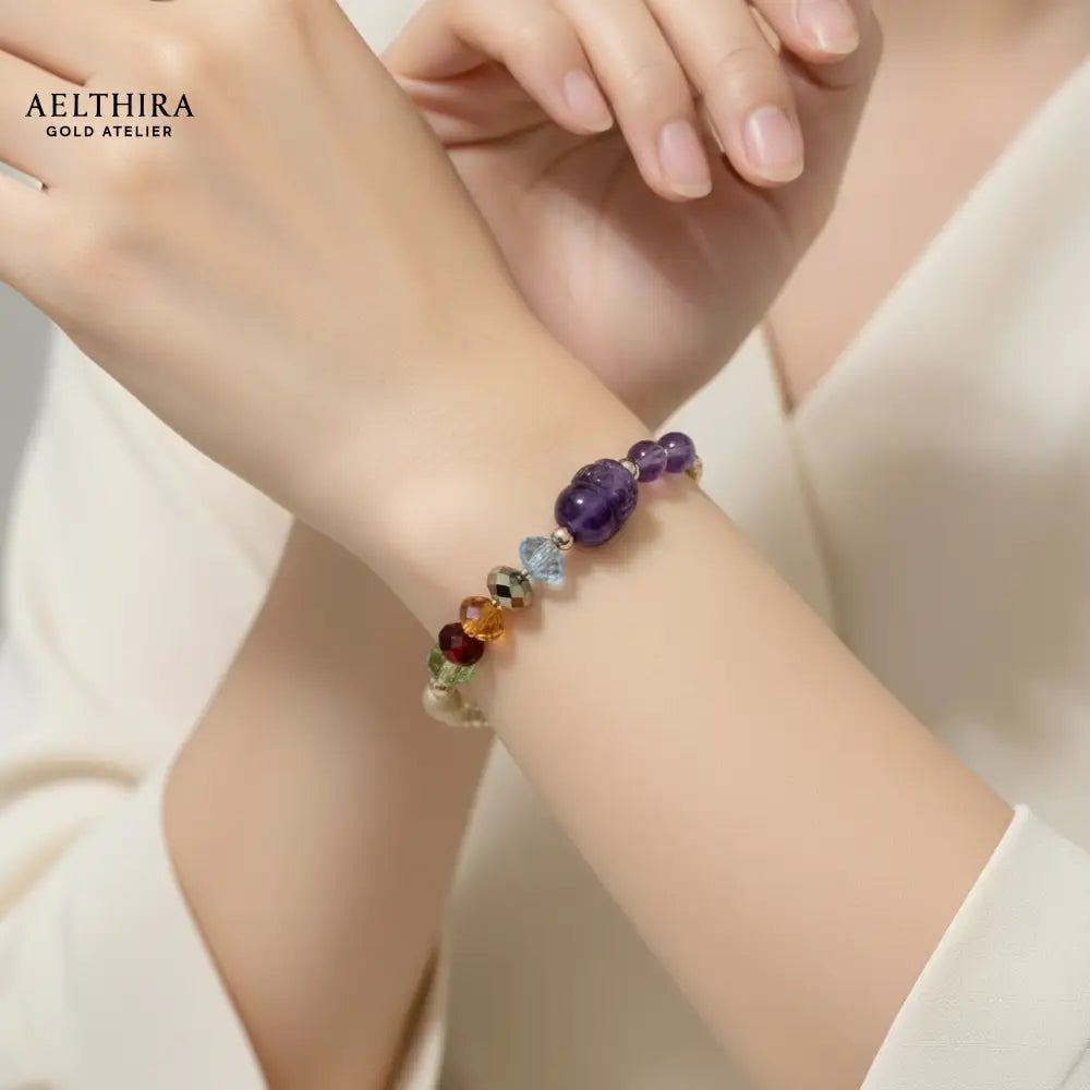 5 Elements Swarovski Amethyst Pixiu in 14K Gold Filled Bracelet Bracelet
