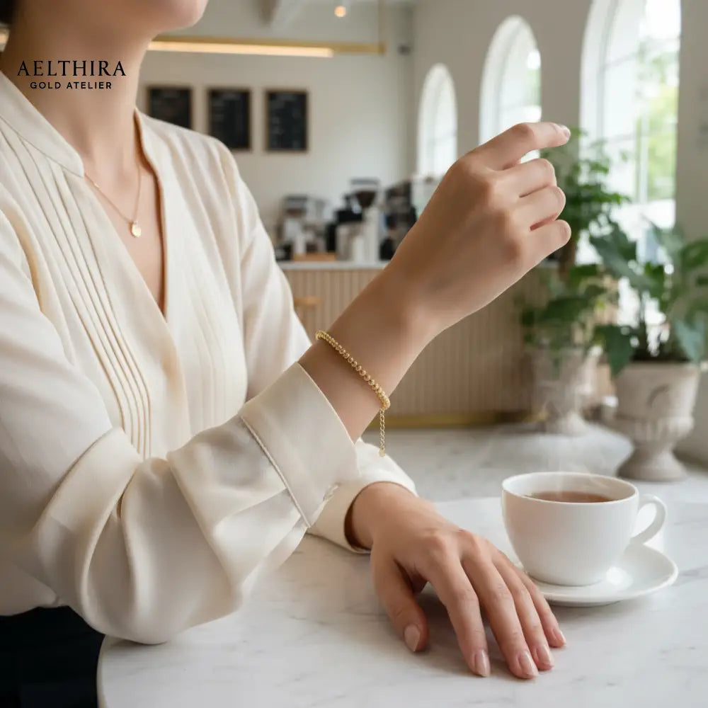 Beaded 14K Gold Filled Bracelet with Chain (4mm) Adjustable Bracelet