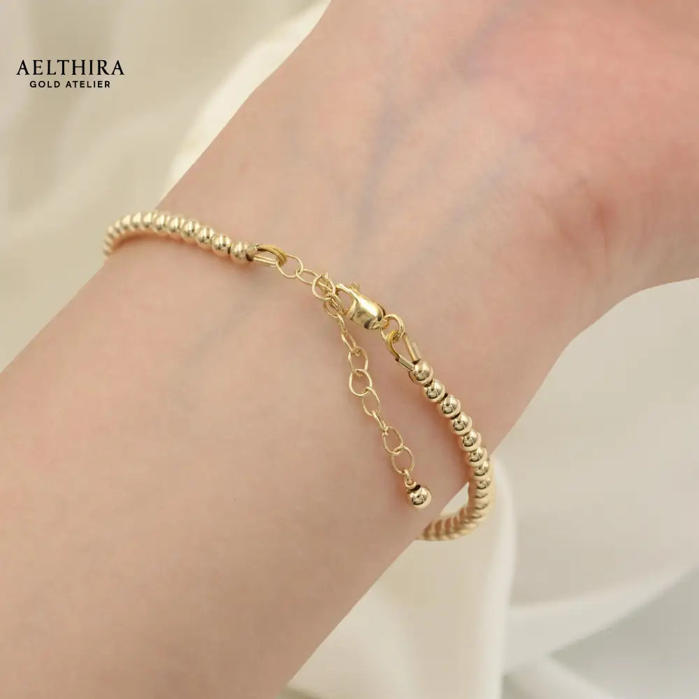 Beaded 14K Gold Filled Bracelet with Chain (4mm) Adjustable Bracelet