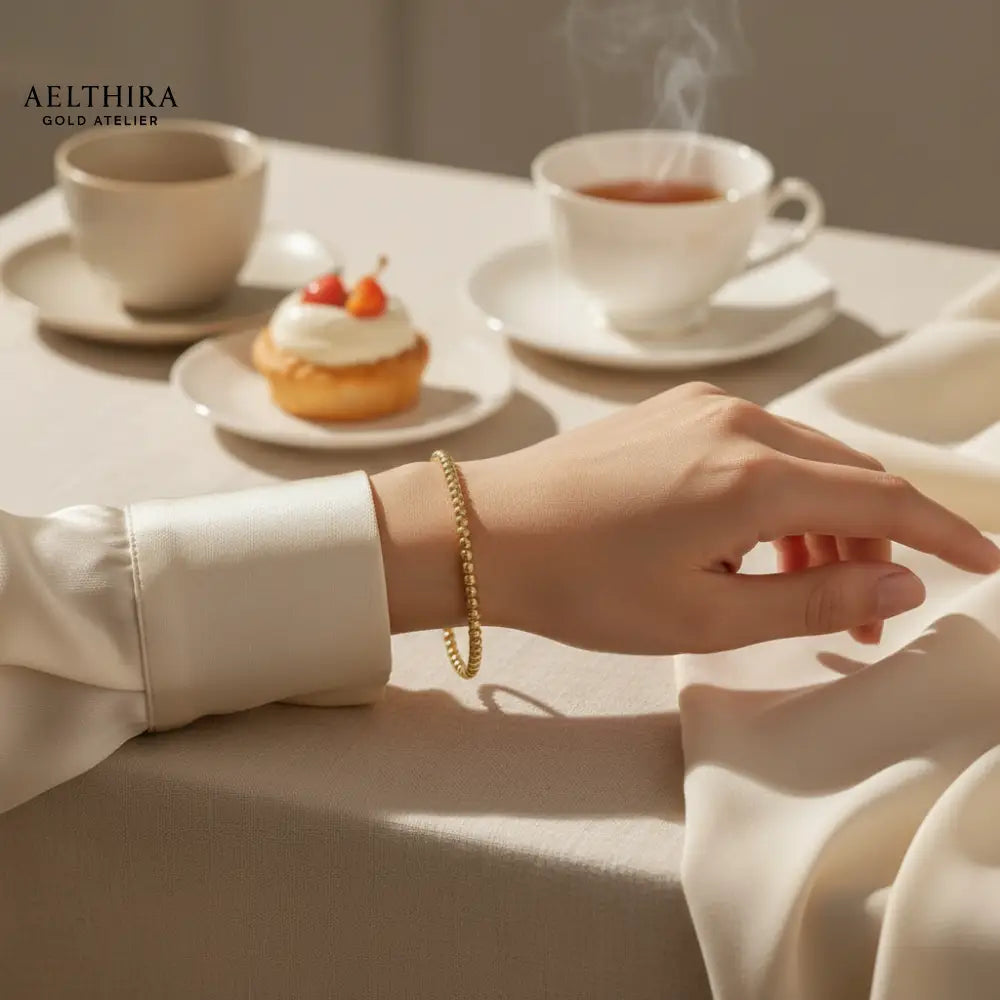 Beaded 14K Gold Filled Bracelet with Chain (4mm) Adjustable Bracelet