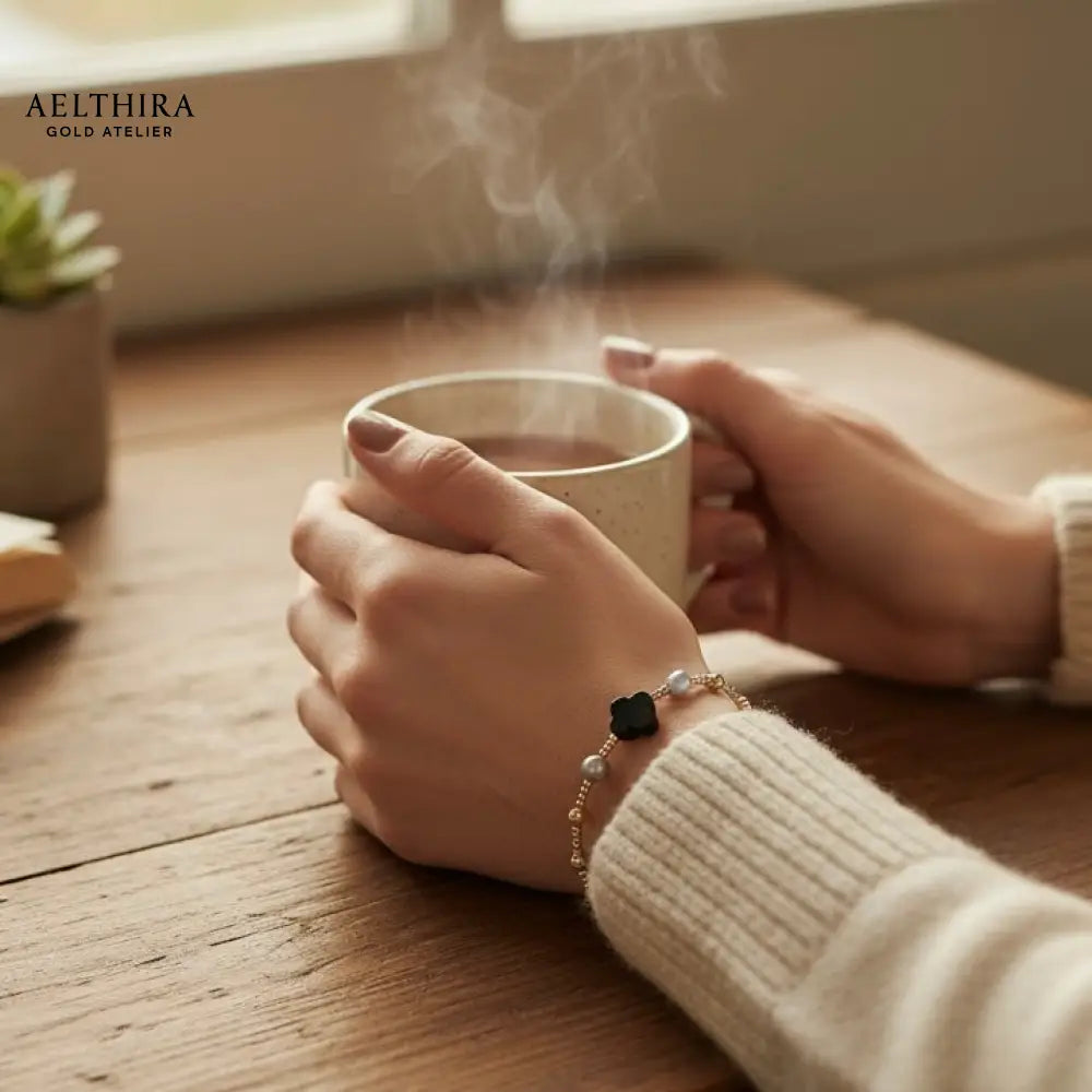 Black Onyx Clover 14k Gold Filled Bracelet (Protection) Bracelet