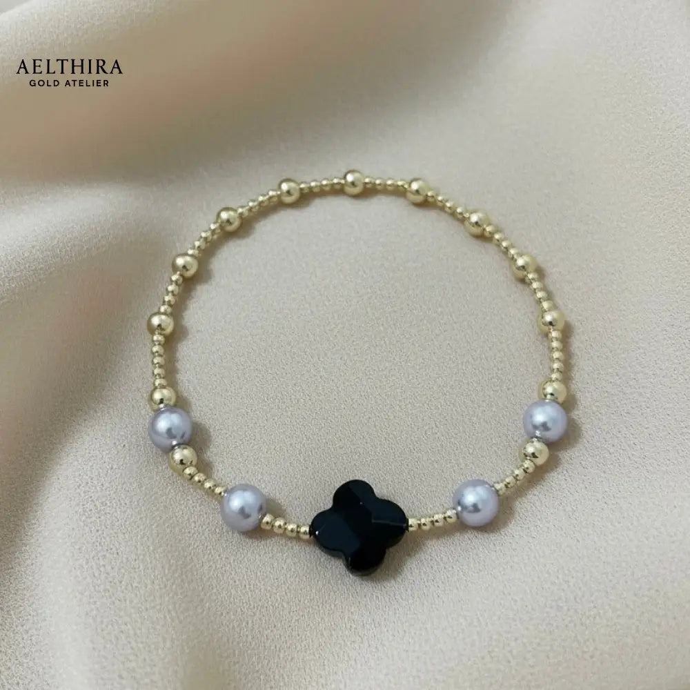 Black Onyx Clover 14k Gold Filled Bracelet (Protection) Bracelet