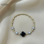 Black Onyx Clover 14k Gold Filled Bracelet (Protection) Bracelet