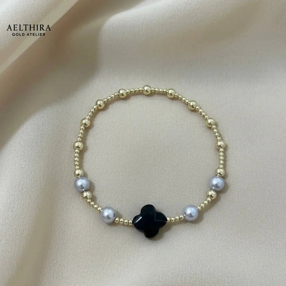 Black Onyx Clover 14k Gold Filled Bracelet (Protection) Bracelet