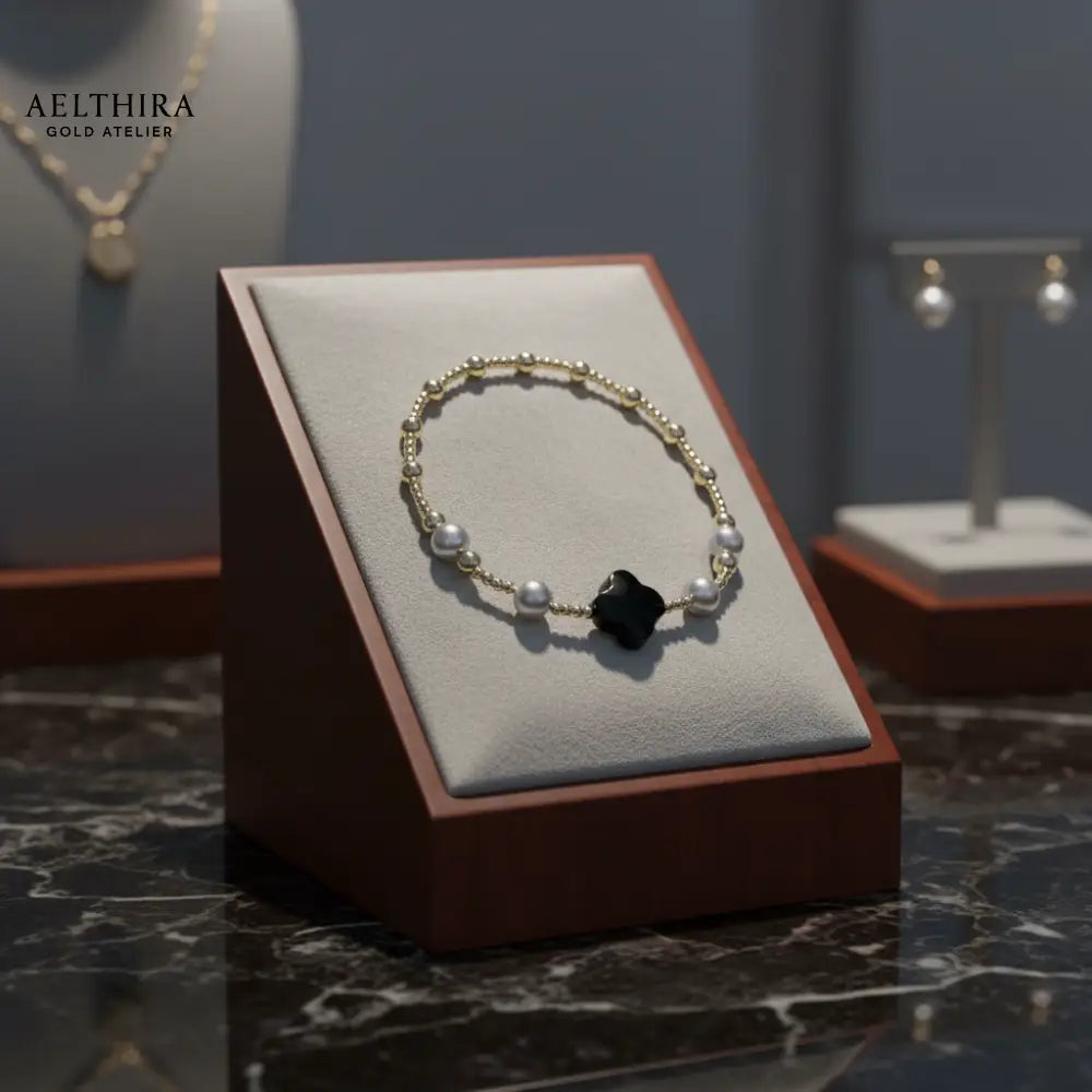 Black Onyx Clover 14k Gold Filled Bracelet (Protection) Bracelet