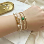 Black Onyx Clover Bangle 14k Gold Filled Jewelry 7” Bracelet