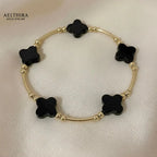 Black Onyx Clover Bangle 14k Gold Filled Jewelry 7” Bracelet