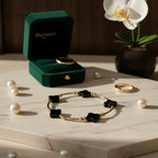 Black Onyx Clover Bangle 14k Gold Filled Jewelry 7” Bracelet