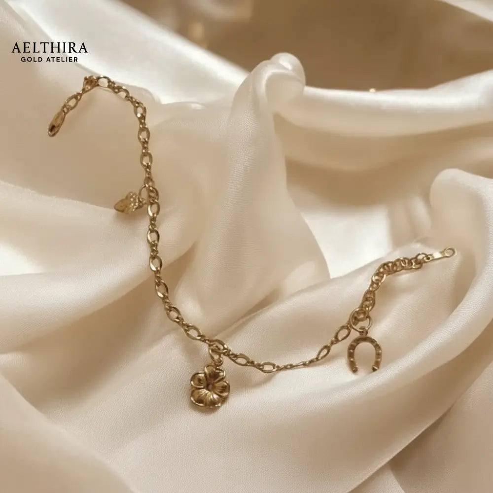 Cable Chain 14K Gold Filled Bracelet with Lucky Charms Adjustable chain