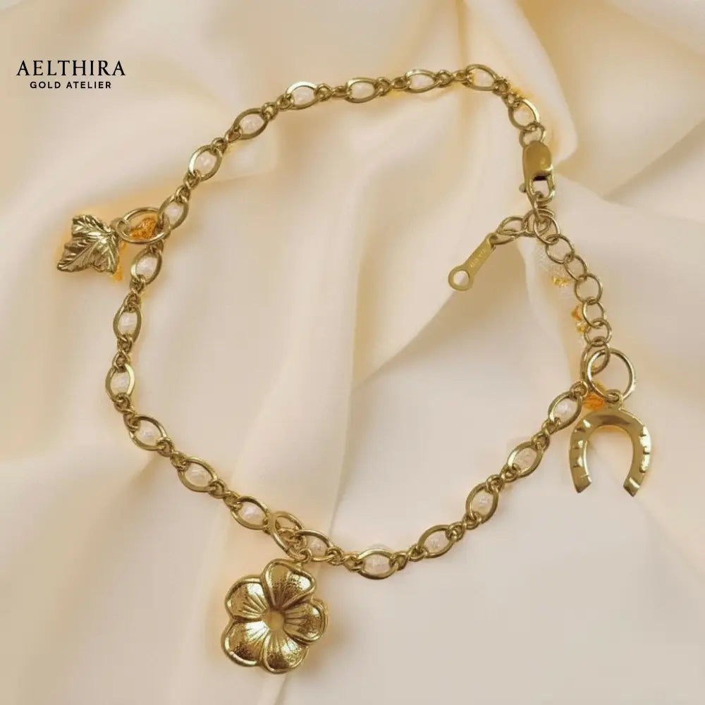 Cable Chain 14K Gold Filled Bracelet with Lucky Charms Adjustable chain