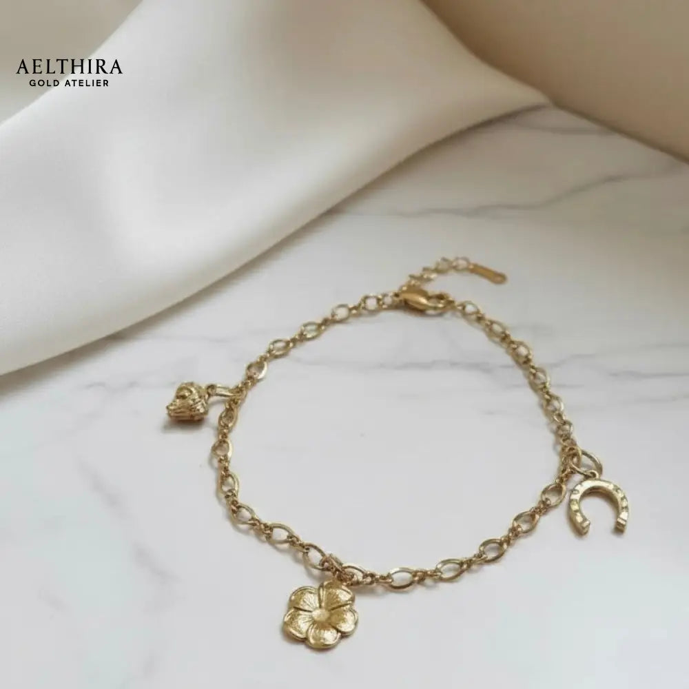 Cable Chain 14K Gold Filled Bracelet with Lucky Charms Adjustable chain