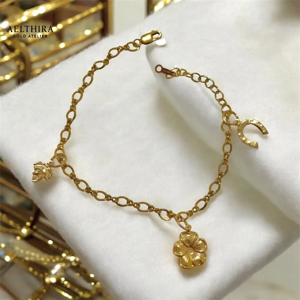 Cable Chain 14K Gold Filled Bracelet with Lucky Charms Adjustable chain