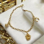 Cable Chain 14K Gold Filled Bracelet with Lucky Charms Adjustable chain