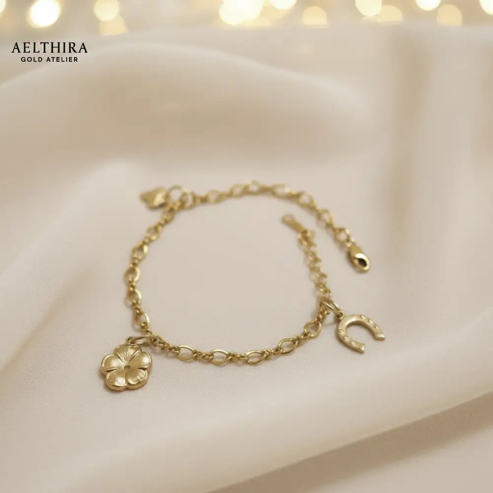 Cable Chain 14K Gold Filled Bracelet with Lucky Charms Adjustable chain