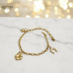 Cable Chain 14K Gold Filled Bracelet with Lucky Charms Adjustable chain