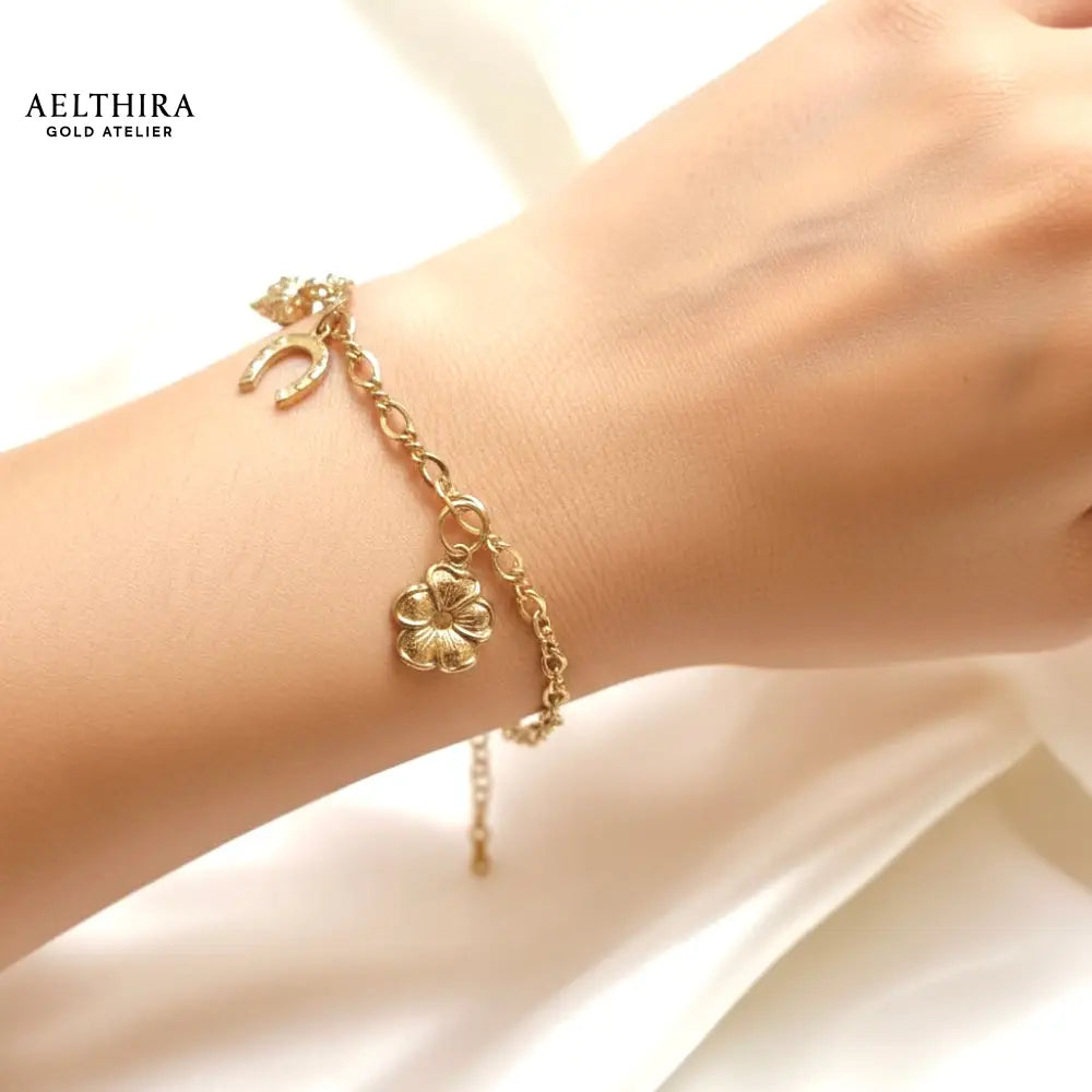 Cable Chain 14K Gold Filled Bracelet with Lucky Charms Adjustable chain