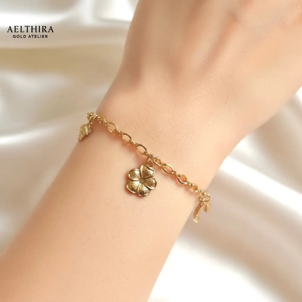 Cable Chain 14K Gold Filled Bracelet with Lucky Charms Adjustable chain