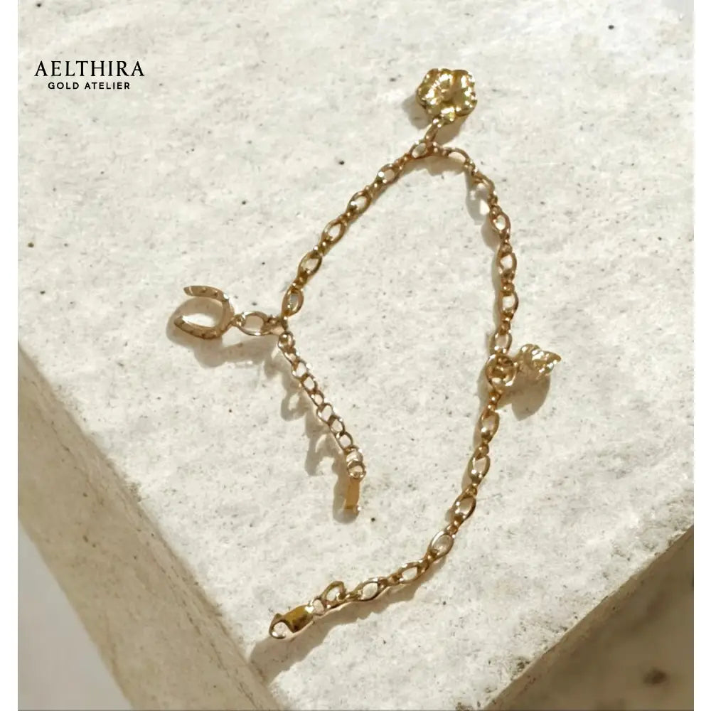 Cable Chain 14K Gold Filled Bracelet with Lucky Charms Adjustable chain