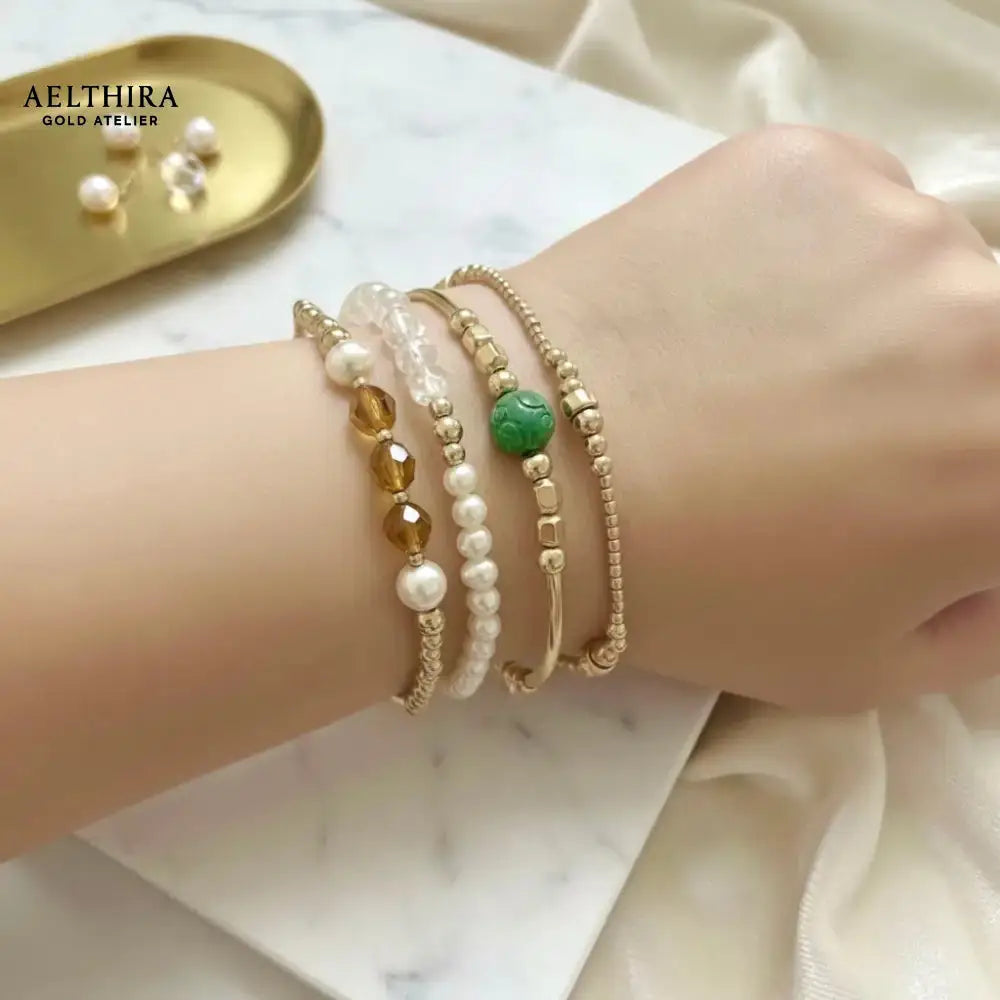 Classy Pearl Moonstone & 14K Gold Filled Bracelet (4mm) Bracelet