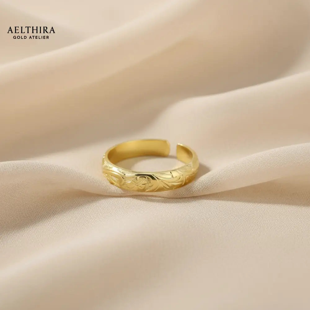Floral Engraved 14K Gold Filled Ring (4mm Thick Adjustable) Adjustable US 6-8 Ring