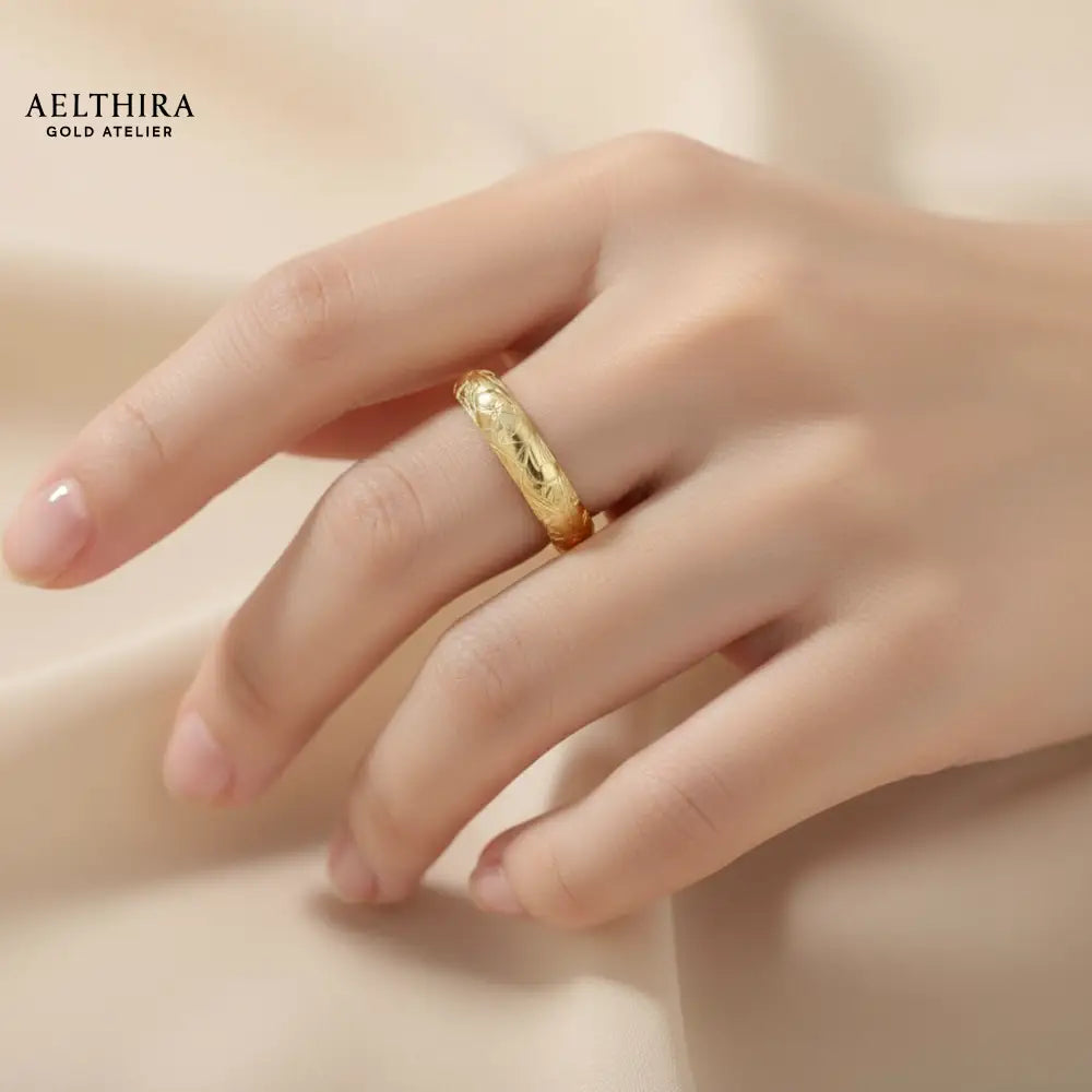 Floral Engraved 14K Gold Filled Ring (4mm Thick Adjustable) Adjustable US 6-8 Ring