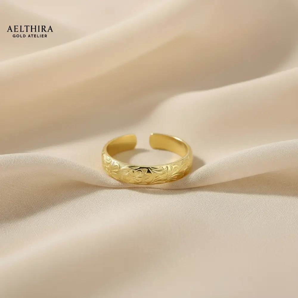 Floral Engraved 14K Gold Filled Ring (4mm Thick Adjustable) Adjustable US 6-8 Ring