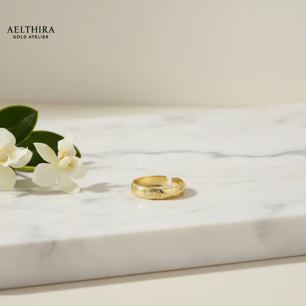 Floral Engraved 14K Gold Filled Ring (4mm Thick Adjustable) Adjustable US 6-8 Ring