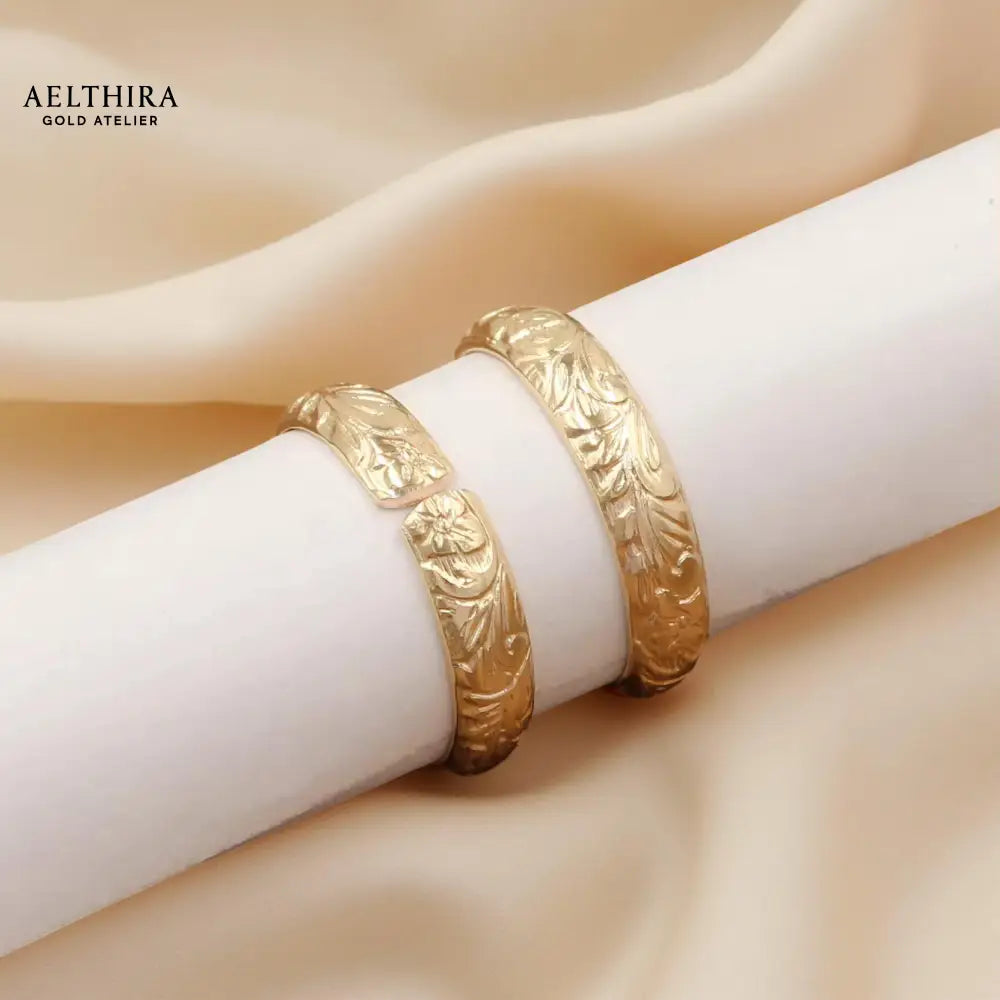 Floral Engraved 14K Gold Filled Ring (4mm Thick Adjustable) Adjustable US 6-8 Ring
