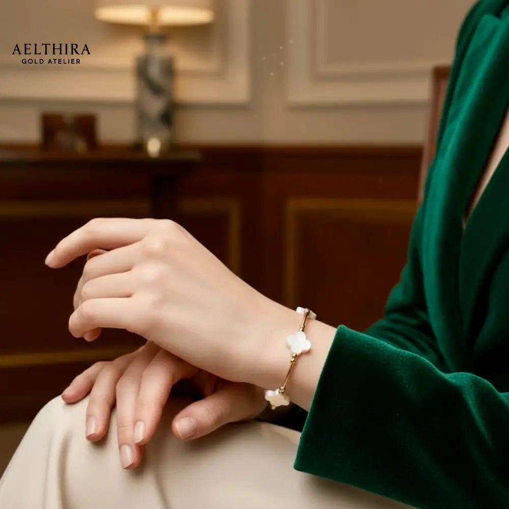 Mother of Pearl Clover 14k Gold Filled Bracelet Bracelet