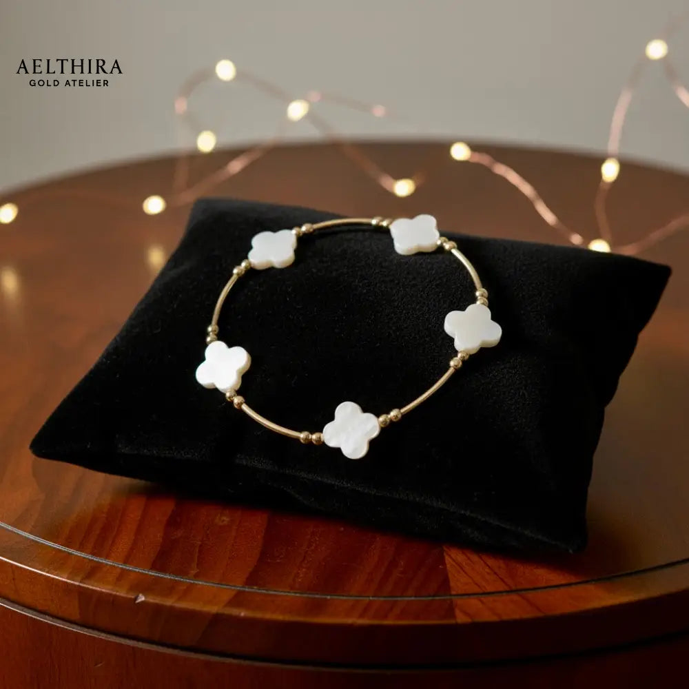 Mother of Pearl Clover 14k Gold Filled Bracelet Bracelet