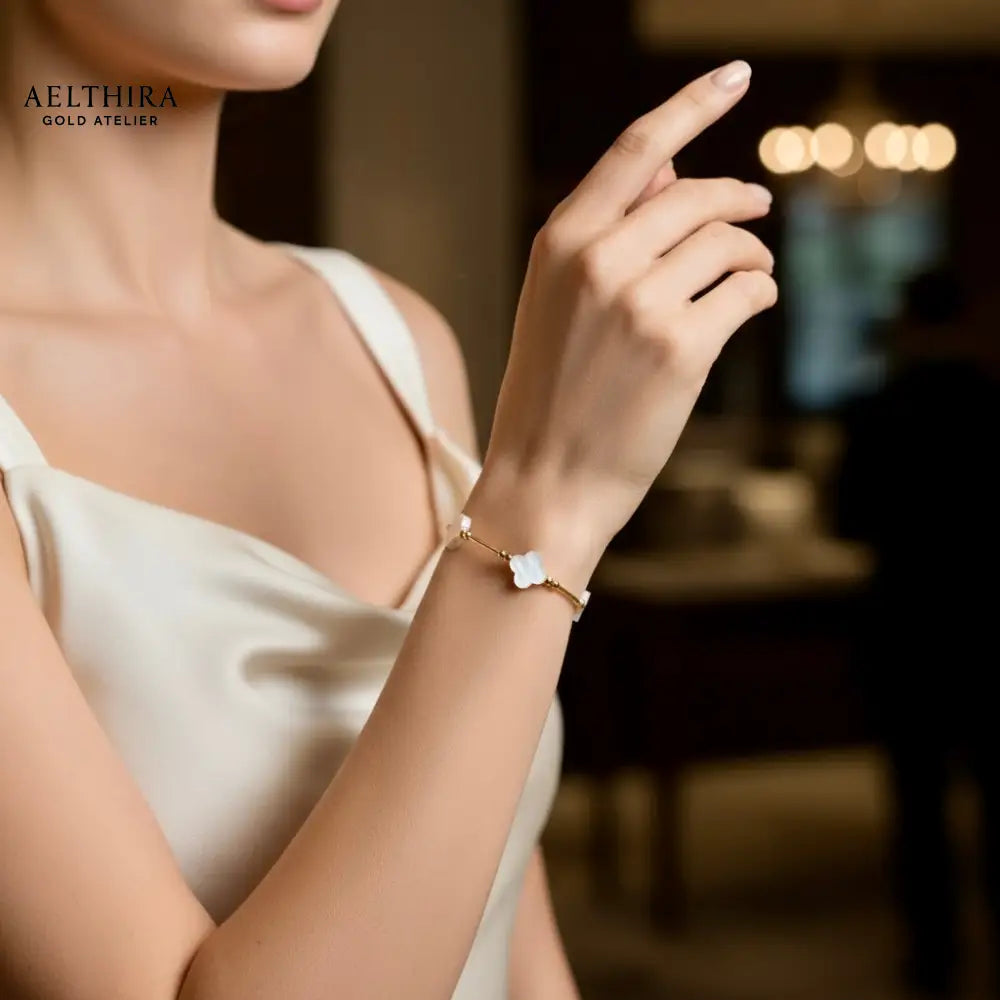 Mother of Pearl Clover 14k Gold Filled Bracelet Bracelet