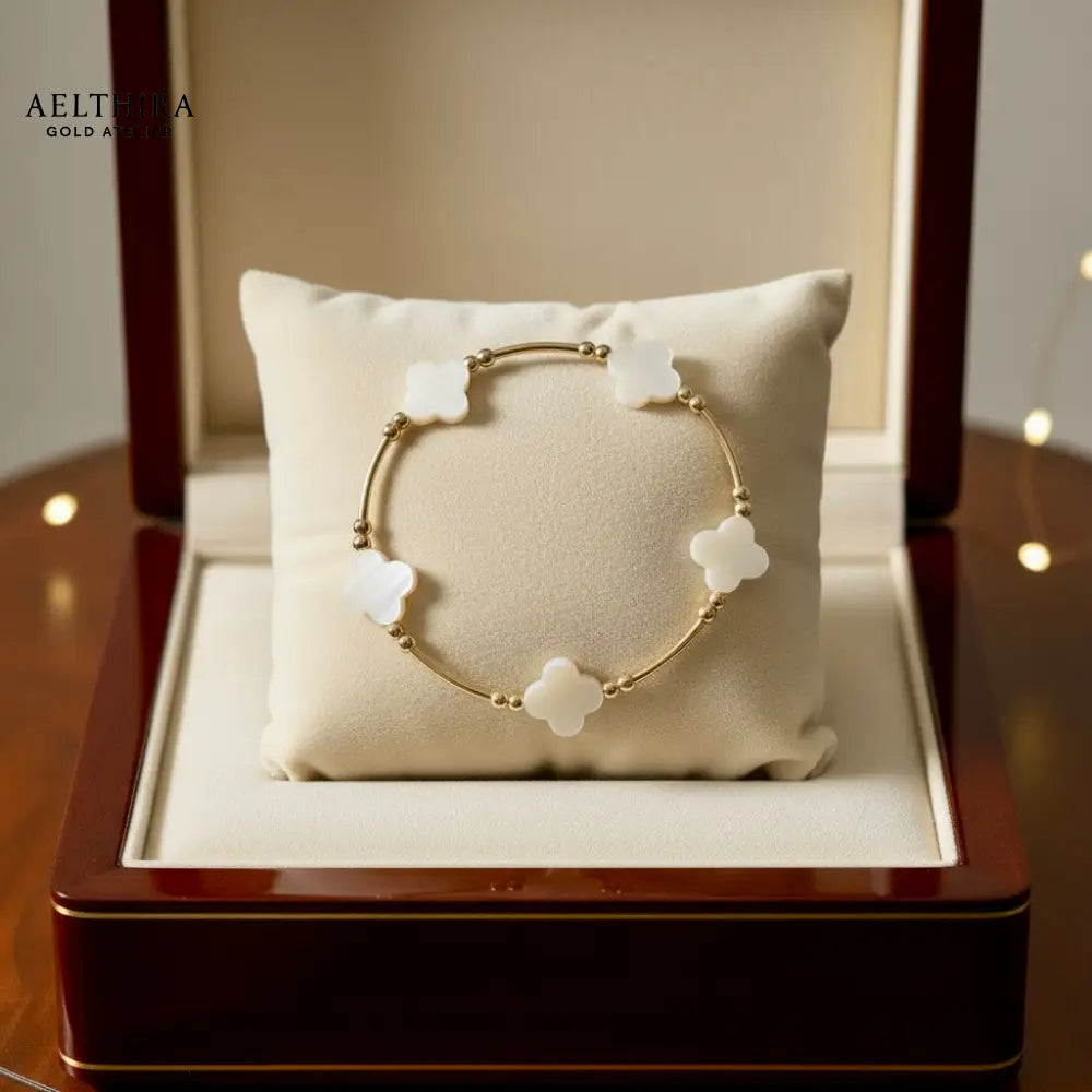 Mother of Pearl Clover 14k Gold Filled Bracelet Bracelet