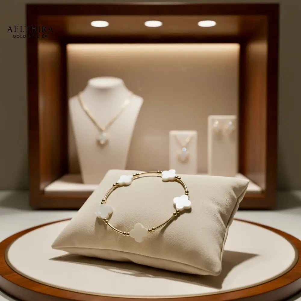 Mother of Pearl Clover 14k Gold Filled Bracelet Bracelet