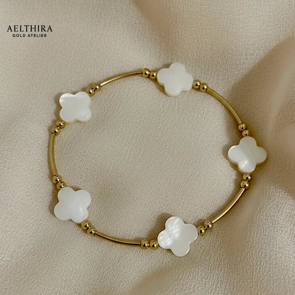 Mother of Pearl Clover 14k Gold Filled Bracelet Bracelet