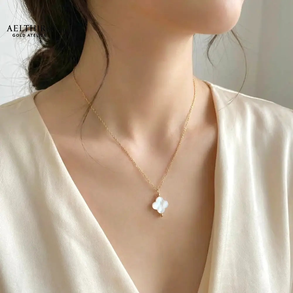 Mother of Pearl Clover Pendant 14k Gold-Filled 12mm Pendant