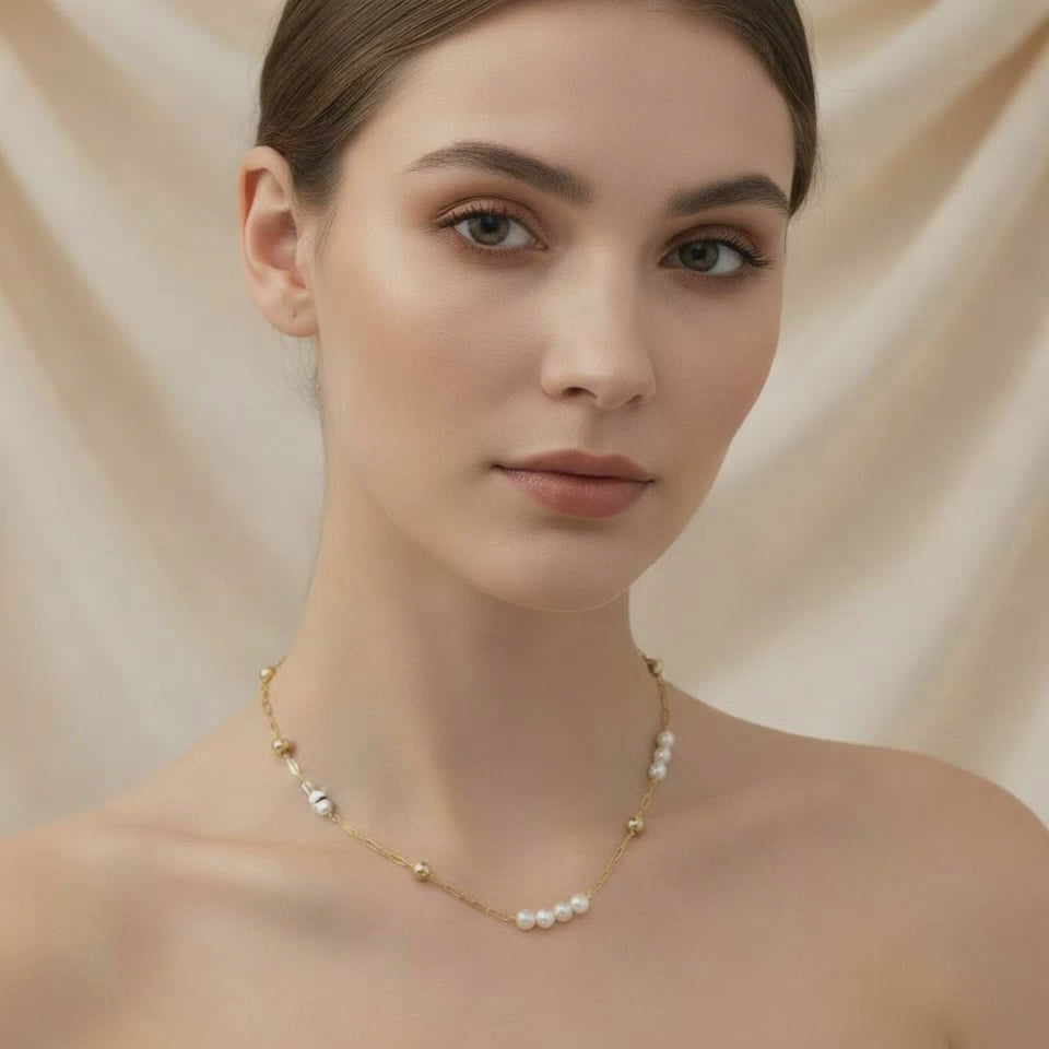 Freshwater Pearl in 14K Gold Filled Paperclip Necklace 18”