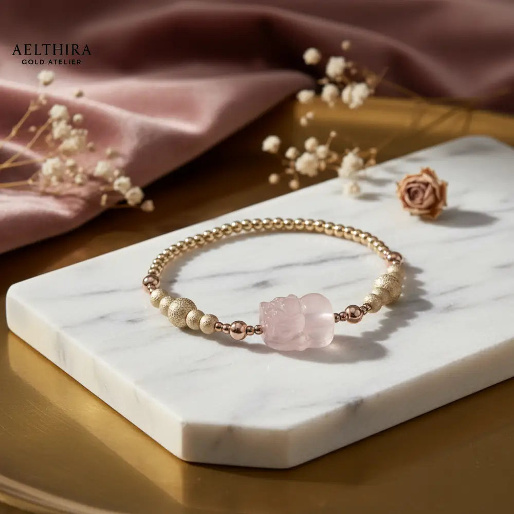Rose Quartz Pixiu Bracelet in 14k gold-filled setting Bracelet