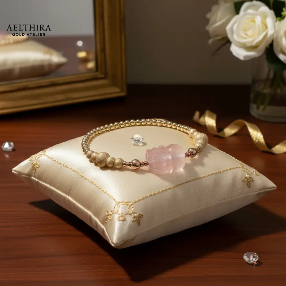 Rose Quartz Pixiu Bracelet in 14k gold-filled setting Bracelet