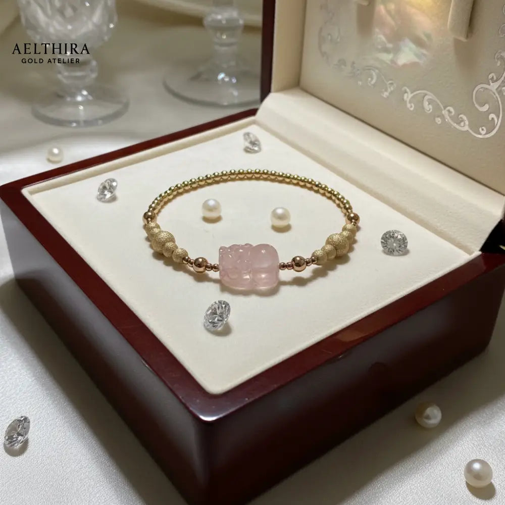 Rose Quartz Pixiu Bracelet in 14k gold-filled setting Bracelet
